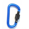 Blue 8cm D-ring aluminum alloy locking carabiner with black screw gate for backpack use - Dark Blue