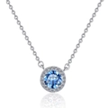 Collana in argento S925 con ciondolo in zaffiro blu rotondo e alone di diamanti - Blu