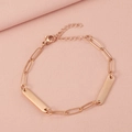 Detail of rose gold paperclip chain bracelet with adjustable lobster clasp and blank bar - 2 Bars / Rose Gold