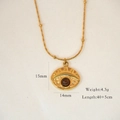 Detailed view of evil eye necklace with tiger eye stone and exact size measurements - Tiger Eye