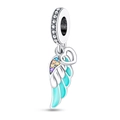 Detailed wing pendant charm with mint enamel and multicolor stones for DIY bracelets - Luminous Bead Feather Inlaid Charm