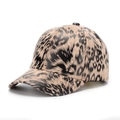 Detailed close-up of leopard print baseball cap with premium faux leather texture - One Size(Adjustable) / Khaki Base Black Spotted Leopard (C)