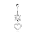 Silver belly button ring with heart-shaped pendant and clear cubic zirconia insets - Silver Heart Pendant