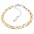 Three-tone braided snake chain bracelet in silver, gold, and rose gold finishes - 3-Strand 18cm Tri-Color Bracelet