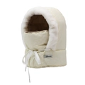Winter beige balaclava hat with white faux fur trim and integrated face mask - One Size / Light Beige