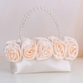 Elegante borsa a mano in raso bianco crema con rose 3D e manico in finte perle lisce - Albicocca Beige