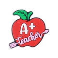 Red apple-shaped silicone bead with A+ Teacher text for DIY baby teething accessories - A+ Teacher Apple