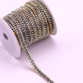 Three-row gradient AB rhinestone claw chain with gold base in a professional roll package - 1 Yard/Pack / Gold Base AB+Lake Blue