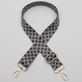 Adjustable wide polyester shoulder strap with black and white floral pattern and gold hooks - Style 584 / Gold