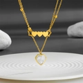 Collana a doppio strato placcata oro 18k con stelle vuote e ciondolo cuore in madreperla - Collana a Doppio Strato Cuore e Stella Oro (O408)