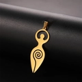 Golden stainless steel goddess pendant with spiral design on a dark textured background - Gold
