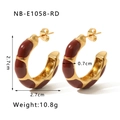 Orecchini a cerchio a C in acciaio dorato con finitura in smalto bordeaux - Oro 18K / Borgogna