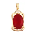 Gold-plated pendant with a large oval red gemstone and pavé-set white zircon accents - Red/Oval
