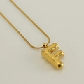 Puffy bubble letter F pendant on golden snake chain necklace made of stainless steel - Letter F / Gold
