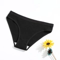 Detail of black ribbed cotton panties with soft white lining on a white background - S(30) / Black