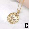 Gold girl and boy pendant necklace with colorful zircon inlay and cutout star charms - Round Couple Holding Hands (C)