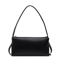 Minimalist black leather underarm baguette bag with smooth texture and slender strap - Black