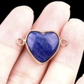 Lapis lazuli heart connector charm with 15mm gold plated bezel for DIY jewelry making - Blue Aventurine Double Hole (Gold)