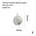 Pendentif licorne en cuivre plaqué rhodium argenté avec détails des dimensions - P03176-F Pendentif Rond Licorne Argenté