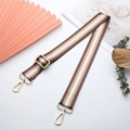 Adjustable brown canvas bag strap with white stripes and elegant golden metal hardware - A8 Stripe Gold Silk