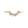 Detail of V-shaped gold ring featuring alternating pearls and light blue gemstones - V-Shape Pearl Opal Ring / Rose Gold