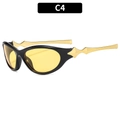 Occhiali da sole Y2K cat-eye con montatura nera, lenti gialle e stanghette dorate - Montatura Nera Lenti Gialle