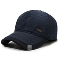 Deep blue quilted baseball cap for winter featuring a warm diamond pattern design - Adjustable / Navy Blue