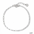Zilveren roestvrijstalen enkelbandje met paperclipketting en zirkonia tennis ketting - Witte Zirkonia Zilveren Enkelband (A407)
