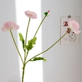 Artificial pink poppy flower branch with realistic gradient petals and fuzzy green stems - Light Peach Pink
