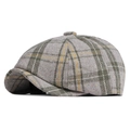 Grey newsboy cap with green and yellow plaid pattern in a wool blend texture - One Size 56-58cm / Woolen-Green