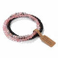 Set of four 4mm natural gemstone bead bracelets in pink, black and grey tones - FK1780-Pink Black Grey Mixed Stone Set