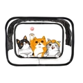 Portable clear PVC makeup bag with cute cartoon cat print and black trim details - 023-Three Cartoon Cats