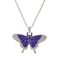 Luxuriöse Schmetterling-Halskette mit blauen und klaren Kristallen auf Tennis-Kette - Silber Mit Königsblau Strass Großer Schmetterling Stil