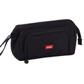 Black ANGOO telescopic canvas pencil case with rubber logo and dual zipper design - Boat-shaped Window Type / Black