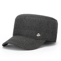 Dark gray textured winter cadet cap for men with ear protection and metal side detail - Adjustable / Gray