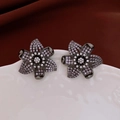 Vintage flower stud earrings with purple and white stones in a gunmetal finish - Gun Black Purple (95# Silver Earring Post)