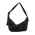 Large black soft leather hobo bag with knotted strap and pebbled texture for women - Black