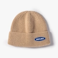 Beige knit beanie with blue ORDERLINESS letter patch for cozy winter warmth - Beige (21B024)