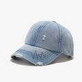 Casquette de baseball en jean bleu clair délavé avec broderie ondulée style vintage - Bleu clair