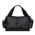 Minimalist black tote bag with lychee texture and gold hardware for women - Black