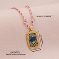 Braided pink rope necklace with gold stainless steel tarot pendant and blue shell detail - 2# Shell Style