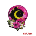 Detailed view of moon and poppy flower embroidery patch with 6x7.7cm size scale - Moon Starry Poppy