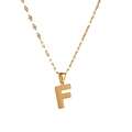 Polished gold stainless steel necklace with letter F pendant and textured leaf chain - Letter F