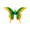 Elegant butterfly brooch in green and yellow enamel with pearl and crystal inlay - YNCP1653 Yellow-Green