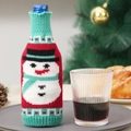 Knitted Christmas wine bottle cover featuring a cute snowman design in festive red and green - Red and Green Snowman