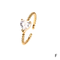 18K gold-plated beaded open ring featuring a heart-cut cubic zirconia stone - White Heart / Adjustable Open