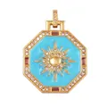 Octagonal North Star pendant in gold finish with blue enamel and pink gemstones - M075702 Gold Blue Enamel Sun