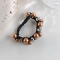 Elegant hair tie featuring brown pearls and crystal beads on a black braided elastic rope - 102# Champagne Pearl Crystal Hair Tie