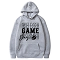 Gray hoodie sweatshirt with American football GAME Day print and kangaroo pocket - S / Tops / Gray