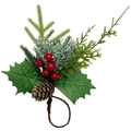 Christmas napkin ring with red berries, pine needles, and a natural pine cone on a white background - CH-03/Multi Berry Pine Cone Style